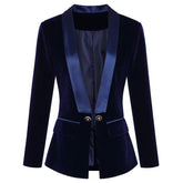 Navy BlueTuxedo Velvet Blazer - FashionByTeresa